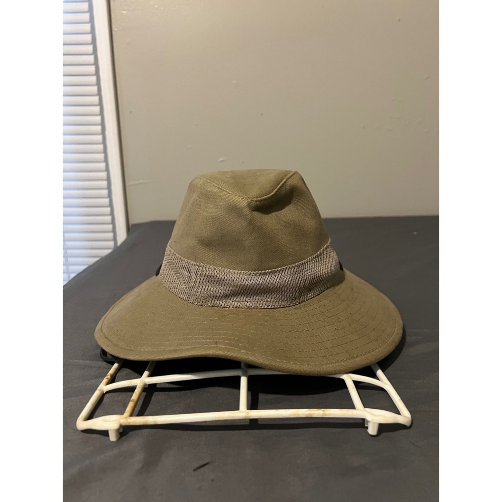 Dobbs Khaki Cotton Safari Sun Hat Mens Large Mesh Vent Chin Strap Hiking Fishing